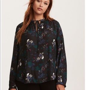 Torrid Floral Print Crepe Tie Neck Blouse